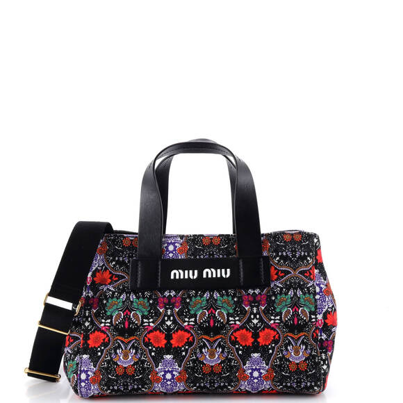 Miu Miu Handbags - Miu Miu Mini Logo Convertible Canapa Tote Printed Canvas